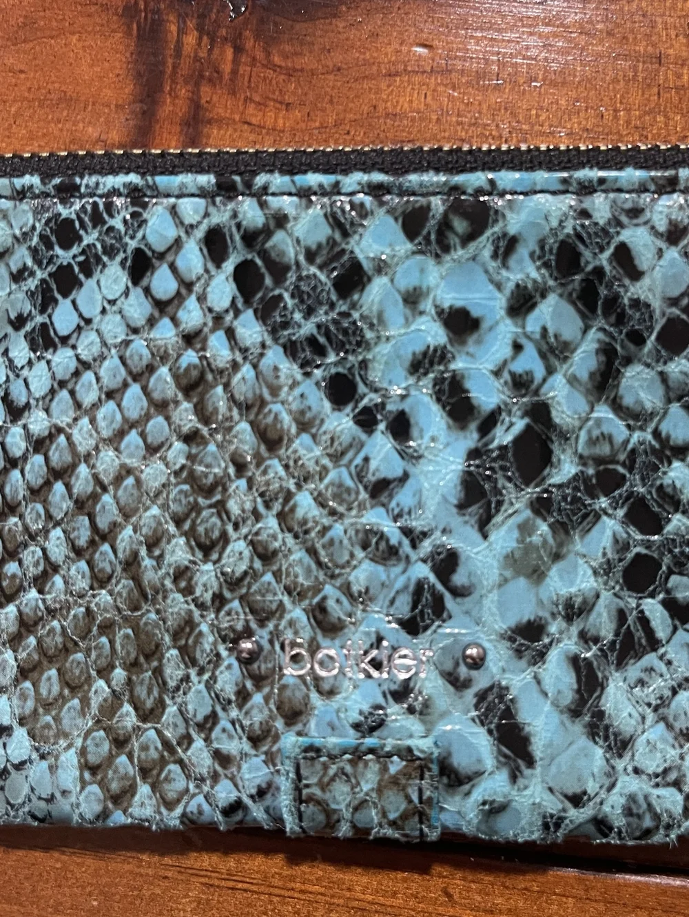Botkier Blue Black Animal Snake Print Card Holder Wallet Zipper Pouch Bag Insert